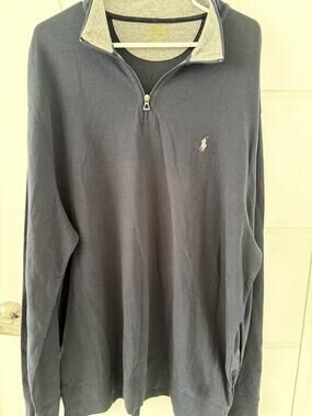 POLO by Ralph Lauren Men's Luxury Jersey Cotton 1/4 Zip Pullover‎ XXL Navy/Grey